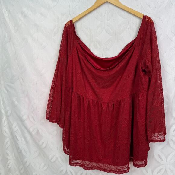 Torrid Maroon Red Stretch Lace Off the Shoulder Babydoll Top Size 3X - Picture 9 of 10